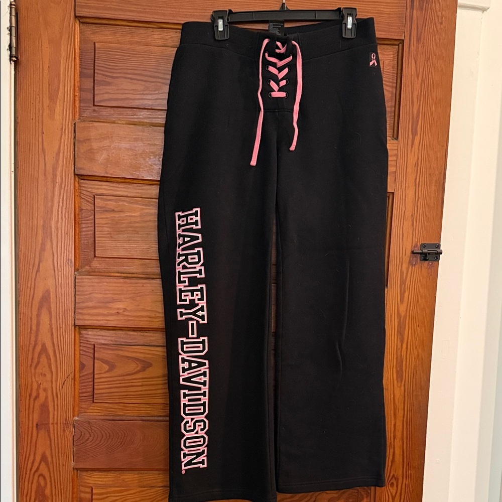 Harley-Davidson Women’s  Black wide Leg Pants Pink Label